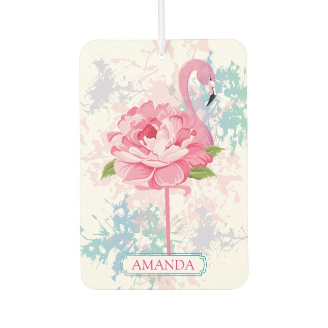Hand painted flamingo Monogram Car Air Freshener (Front)