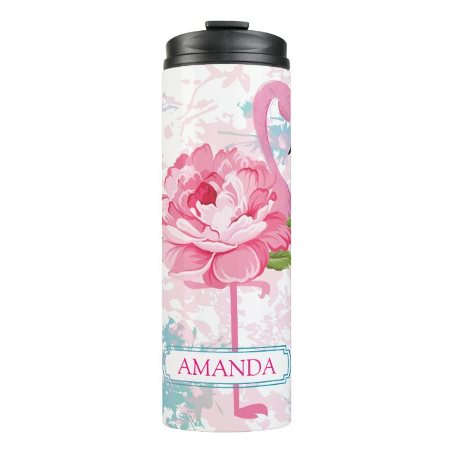 Hand painted flamingo Personalised Thermal Tumbler (Front)