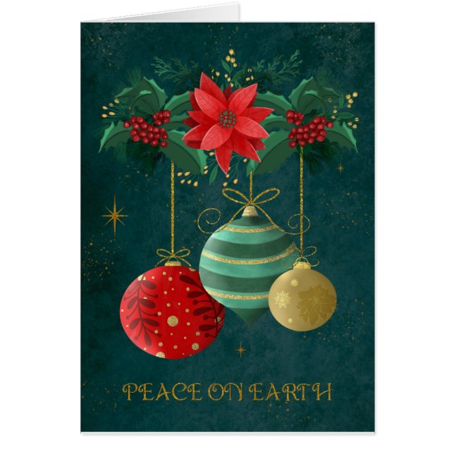Hand painted floral and bauble design holiday card (Front)