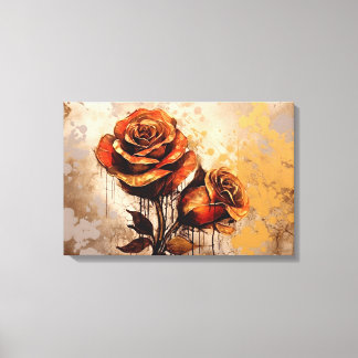 Hand-Painted Floral Art in Earthy Brown, Green Canvas Print