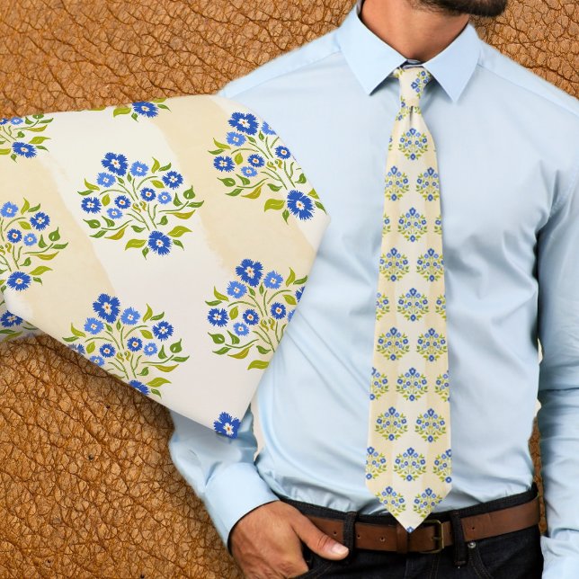 Hand-painted Floral Blue Astor Bouquet Pattern Tie (Creator Uploaded)