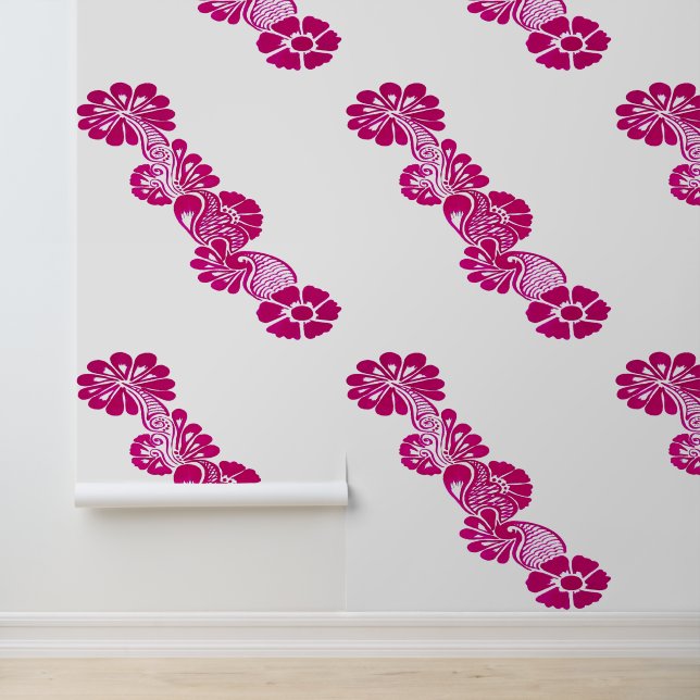 Hand Painted  Floral botanical pink Peel and Stick Wallpaper (Application)