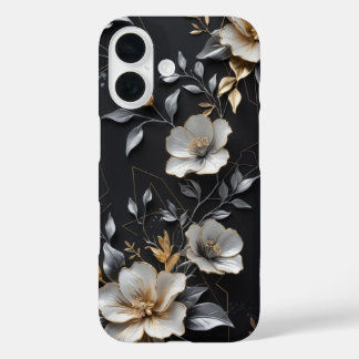 Hand-Painted Floral Design with Gold & Silver iPhone 16 Case