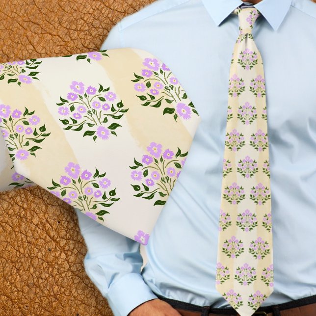 Hand-painted Floral Lavender Astor Bouquet Pattern Tie (Creator Uploaded)