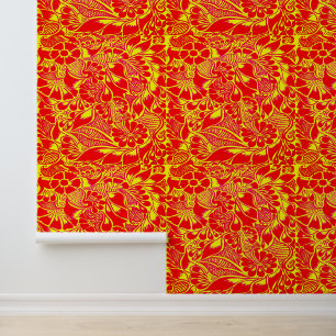 Hand Painted Floral Mehndi Henna Peel and Stick Wallpaper