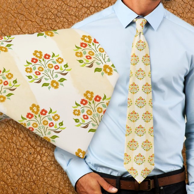 Hand-painted Floral Orange Astor Pattern Tie (Creator Uploaded)