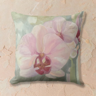 Hand painted floral orchid elegant pastel colours cushion
