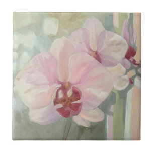 Hand painted floral orchid elegant pastel colours tile