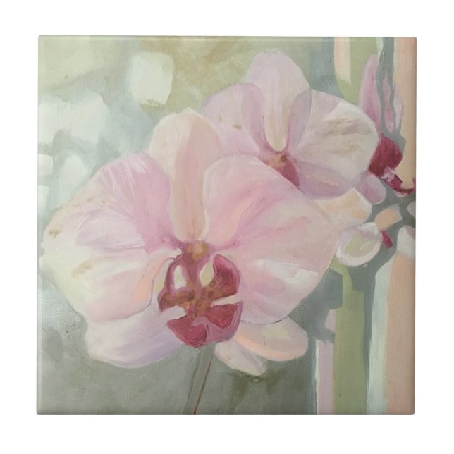 Hand painted floral orchid elegant pastel colours tile (Front)