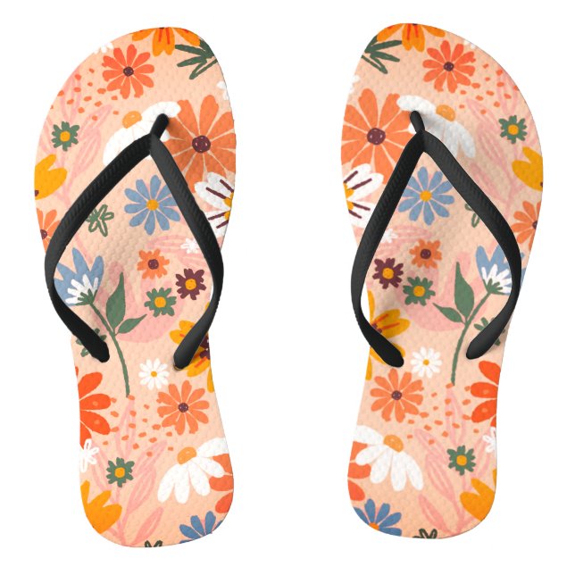 Hand Painted Floral Pattern-23136 Flip Flops (Footbed)