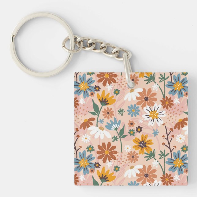Hand Painted Floral Pattern-23136 Key Ring (Front)