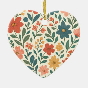 Hand-Painted Floral Pattern – Colourful Botanical Ceramic Tree Decoration