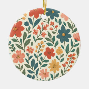 Hand-Painted Floral Pattern – Colourful Botanical Ceramic Tree Decoration