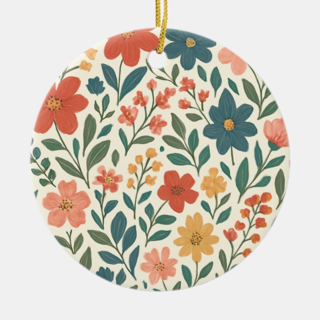 Hand-Painted Floral Pattern – Colourful Botanical  Ceramic Tree Decoration (Front)