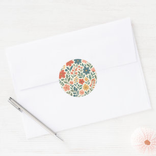 Hand-Painted Floral Pattern – Colourful Botanical Classic Round Sticker