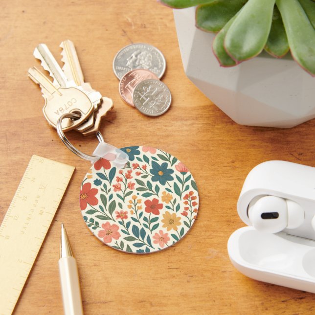 Hand-Painted Floral Pattern – Colourful Botanical  Key Ring (Desk)