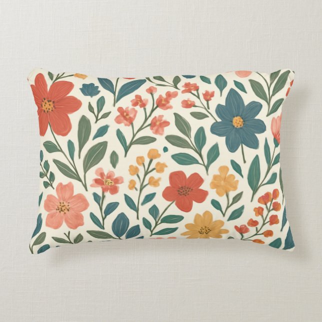 Hand-Painted Floral Pattern – Modern Botanical  Decorative Cushion (Front)