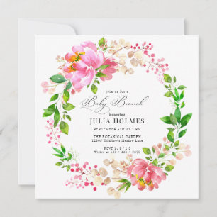  Hand Painted Floral   Pink Wreath Baby Shower Invitation