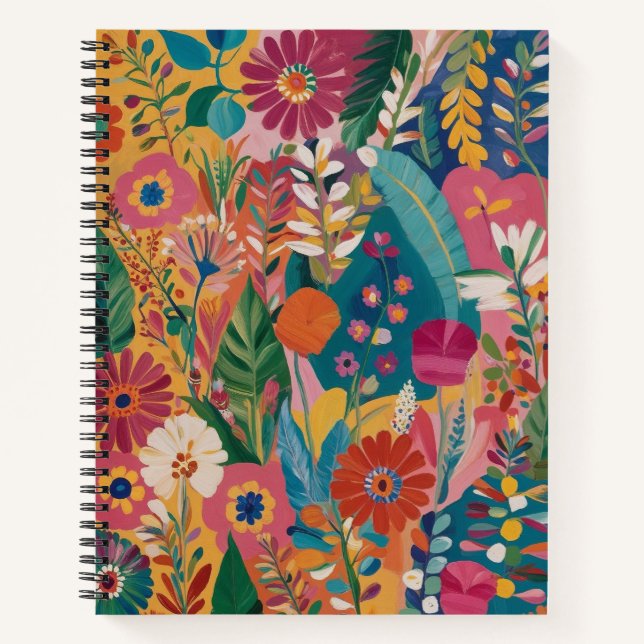 Hand-painted Floral Spiral Colorful Notebook  (Front)