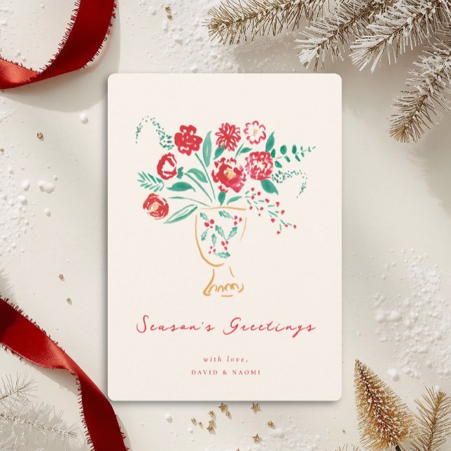 Hand Painted Floral Vase Holiday Greeting Card (Creator Uploaded)