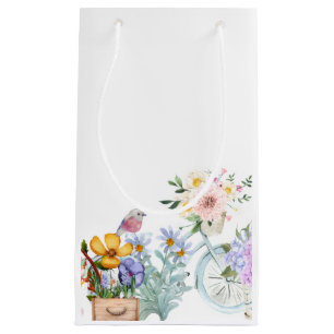 Hand painted Floral, Vintage Bike with Robin Scene Small Gift Bag