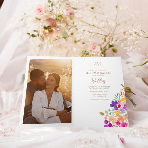 Hand Painted Floral Wedding Photo all in one Invitation