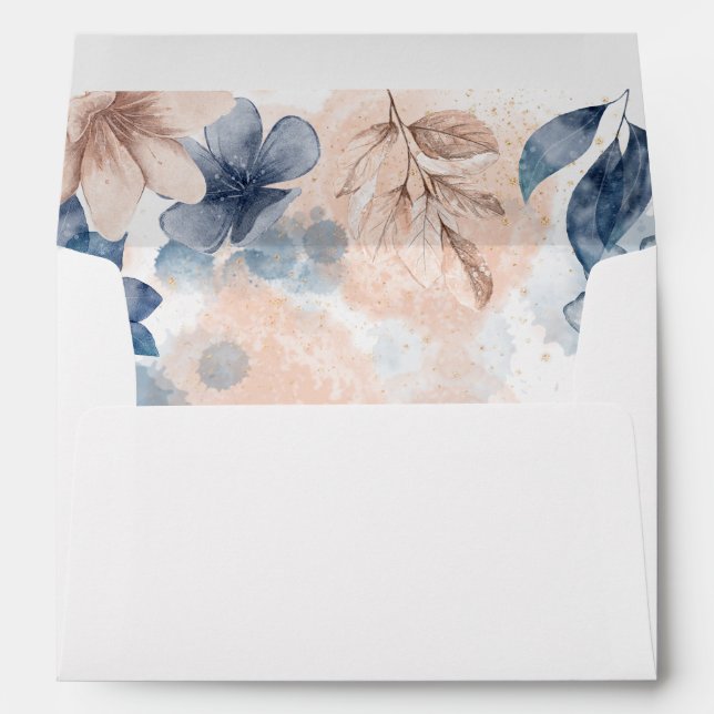 Hand Painted Flowers | Blush and Blue Wedding  Envelope (Back (Bottom))