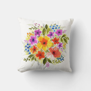 Hand-painted flowers, bright watercolor bouquet. cushion