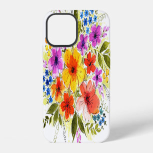 Hand-painted flowers, bright watercolor bouquet. iPhone 12 case