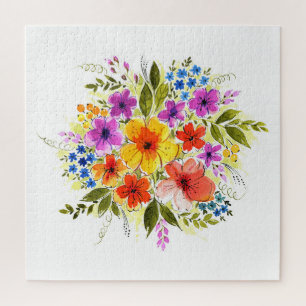 Hand-painted flowers, bright watercolor bouquet. jigsaw puzzle
