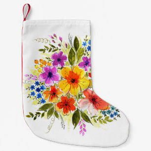 Hand-painted flowers, bright watercolor bouquet. small christmas stocking