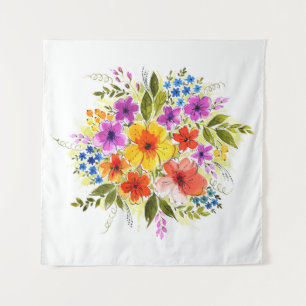 Hand-painted flowers, bright watercolor bouquet. tapestry