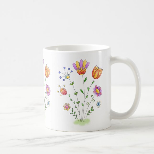 Hand Painted Flowers Modern Watercolor Coffee Mug (Right)