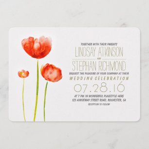 Hand painted flowers modern wedding invitation