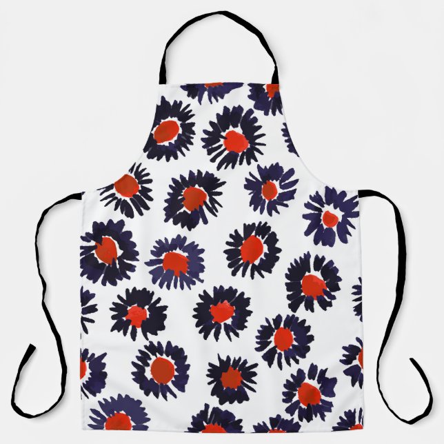 Hand-painted flowers, red and blue pattern. apron (Front)