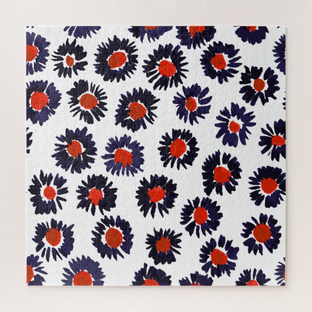 Hand-painted flowers, red and blue pattern. jigsaw puzzle (Vertical)