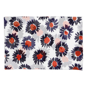 Hand-painted flowers, red and blue pattern. pillowcase