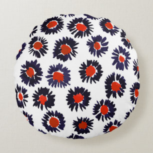 Hand-painted flowers, red and blue pattern. round cushion
