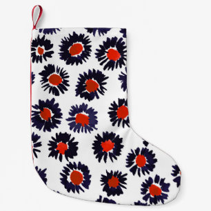 Hand-painted flowers, red and blue pattern. small christmas stocking
