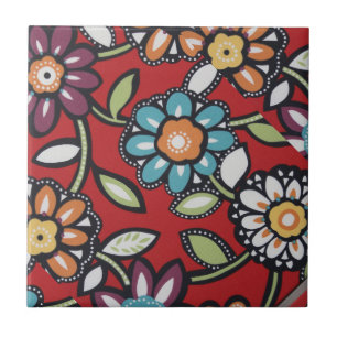 hand painted flowers tile