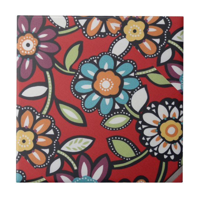 hand painted flowers tile (Front)