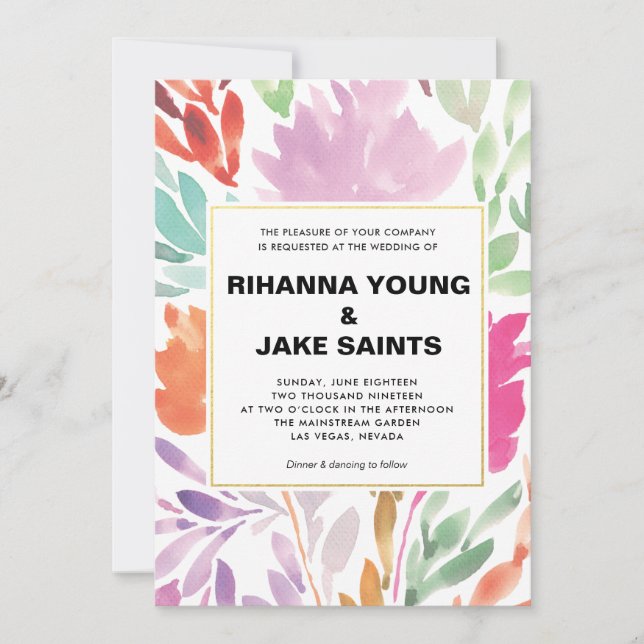 Hand painted Flowers Wedding Invitation (Front)