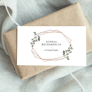 Hand Painted Foliage   Rose Gold Geometric Business Card