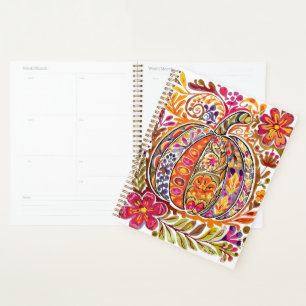 Hand-Painted Folk Art Pumpkin Tote Bag Rustic Fall Planner