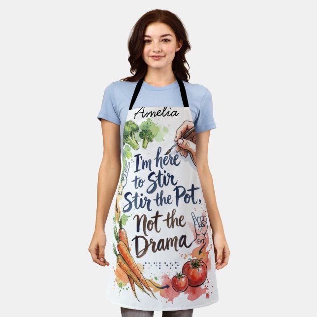 Hand-Painted Funny Chef Gift for Healthy Cooks Apron (Worn)