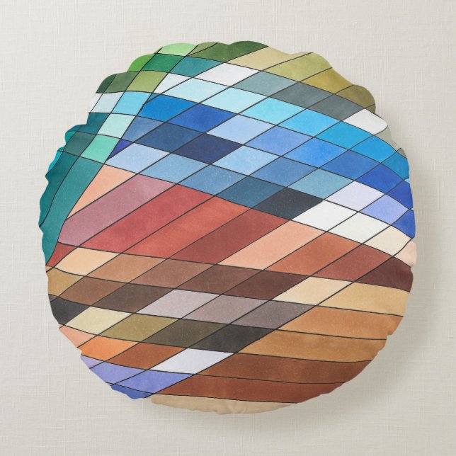 Hand Painted Geometric Abstract Pattern Round Cushion (Front)