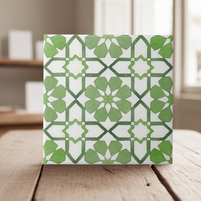 Hand painted geometric green moroccan ethnic tile (Creator Uploaded)