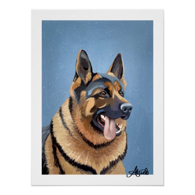 Hand-Painted German Shepherd Print Glossy Poster (Front)