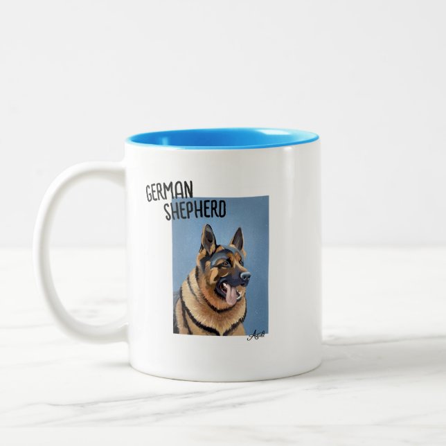 Hand-Painted Germans Shepard Bust Portrait Two-Tone Coffee Mug (Left)