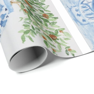 Hand Painted Ginger Jar Orange Tree Wrapping Paper